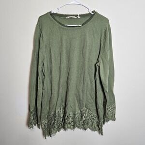 Soft Surroundings Green Lace Hem Sweater Top Womens 2X Distressed Boho